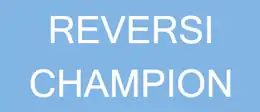 Reversi Champion est écrit en blanc sur fond bleu clair dans la police de caractères Dotum ou équivalent.