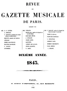Couverture de la revue et gazette musicale de Paris en 1843