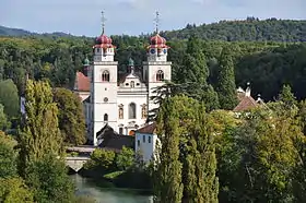 Vue extérieure de l'église de l'ancienne abbaye de Rheinau.