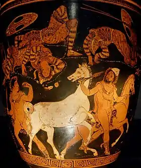 Ulysse et Diomède dérobant les chevaux de Rhésos, vase grec à figures rouges par "Le Peintre de Lycurgue", vers -360