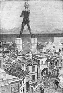 Le colosse de Rhodes tel que représenté dans The Book of Knowledge (1911).