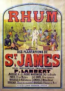 Rhum des plantations Saint-James (vers 1888), affiche.