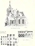 L'église Saint-Pierre-et-Saint-Paul en 1874, dessin de Joachim Malézieux (1851-1906).