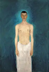 Richard Gerstl, Selbstbildnis als Halbnackt (Autoportrait devant un fond bleu), 1905