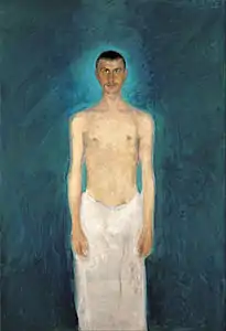 Autoportrait devant un fond bleu (Selbstbildnis vor blauem Hintergrund, 1904-1905).