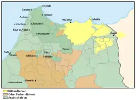 Répartition géographique du rifain et des parlers apparentés