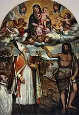 Saint Martin évêque avec Saint Jean Baptiste et la Vierge en Gloire par Nicolo Frangipane.