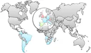 Planisphère représentant les pays participant à la Coupe du monde 2015