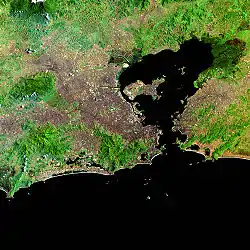 La baie de Guanabara depuis l'espace (image de la NASA).
