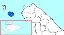 Carte bicolore montrant l'emplacement du district de Rishiri.