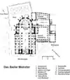 Plan de la cathédrale avec les deux cloîtres situés à l'est.