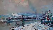 Le Pont d'Elbeuf sous la neige, huile sur toile, 54 × 92 cm