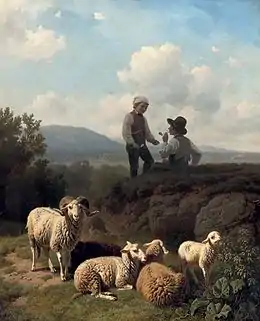 Petits bergers avec leurs moutons