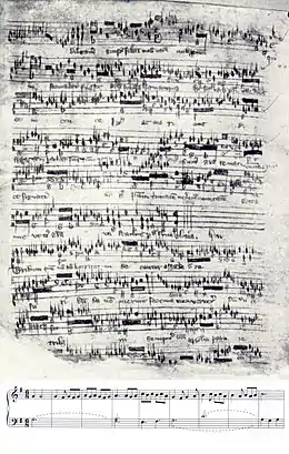 Folio 44r extrait du Codex Robertsbridge de Robertsbridge.Appendix, écrit en 1360.  Extrait musical du "Tribum, quem non abhorruit".