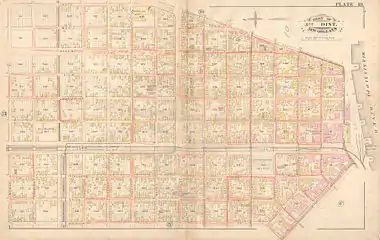 Plan cadastral du Faubourg Marigny bordant le Mississippi (1883)