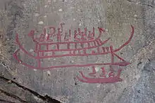 Gravures représentant des bateaux à Tanum