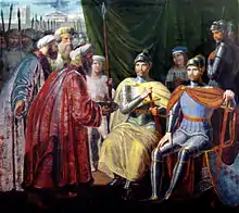 Roger II de Sicile reçoit les clés de Palerme, 1830, fresque, Palais des Normands.