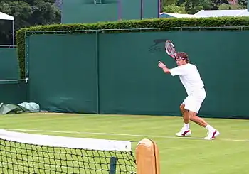 Roger Federer à l'entraînement à Wimbledon.