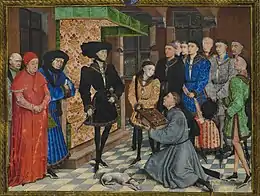 Le duc de Bourgogne Philippe le Bon et son fils Charles reçoivent l'hommage de l'auteur des Chroniques du Hainault (1447).