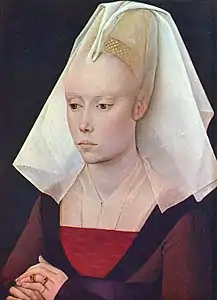 Rogier van der Weyden, Portrait de femme coiffée d'un hennin tronqué appelé coiffe bourguignonne, 2e tiers du XVe siècle
