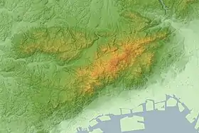 Carte topographique des monts Rokkō avec les monts Tanjō au nord-ouest.