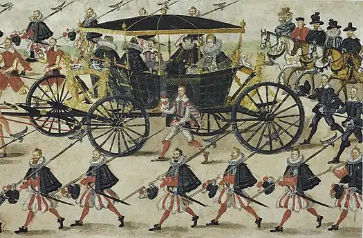 Constance d'Autriche et sa mère Marie-Anne de Bavière lors de leur entrée à Cracovie vers 1605.