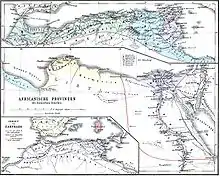 Carte de l'Africa Vetus et des royaumes clients de Numidie et de Maurétanie. À l'époque de la révolte de Tacfarinas, la Numidie a déjà été intégrée à la province d'Africa Proconsularis.