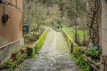 Vue vers l'ouest, chaussée, caniveau et parapet