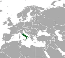Carte d'Eurasie avec une large tache verte sur l'Italie