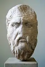 Portrait de Platon. Copie en marbre, d'après un original du milieu du IVe siècle avant notre ère. H. 35 cm.