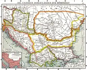 L’Europe du Sud-est et le réseau des voies romaines, avec (notamment) la Via Militaris et ses stations (carte extraite de l’Allgemeiner Historischer Handatlas de Gustav Droysen, 1886)