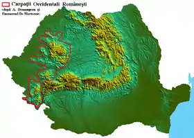 Carte de localisation des Carpates occidentales roumaines.