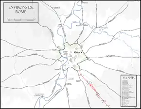 Carte de la Rome antique montrant la localisation de Tombe de Cæcilia Metella.