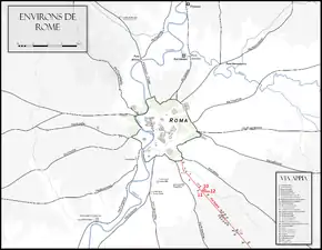 Carte de la Rome antique montrant la localisation de Mausolée de Maxence.