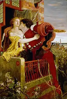 La scène du balcon de Roméo et Juliette, peinture de 1870 de Ford Madox Brown