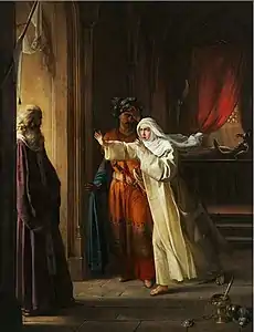 Mathilde et Malek-Adhel surpris dans le tombeau de Montmorency par l'archevêque de Tyr (Salon de 1824).