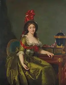 Portrait d'une femme en robe de satin vert, localisation inconnue