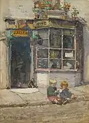 Cobbler's shop in Lancelot Plave, Knightsbridge (1916), Boutique de cordonnier à Lancelot Plave, Knightsbridge