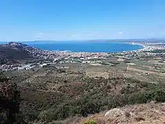 Vue de Roses et la Golfe de Roses depuis Puig d'en Massot.