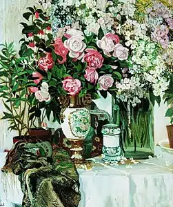 Roses et porcelaine , A Golovine, années 1910