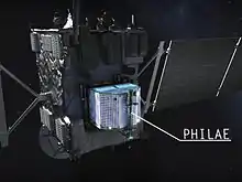 Placement de Philae sur la sonde avant le largage.