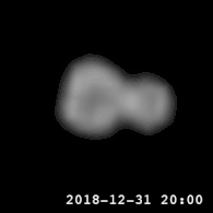 Animation de vues en nuances de gris de 2014 MU69 montrant sa rotation.