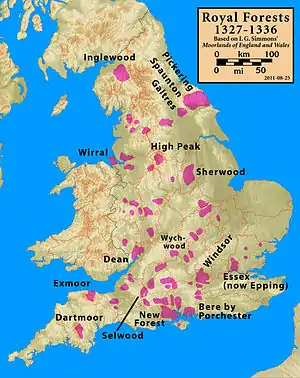 Carte des forêts royales en 1327-1336