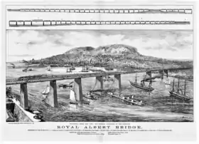 Vue d'artiste du projet du Royal Albert Bridge par Eugene Haberer