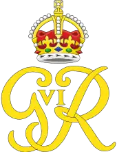 Monogramme du roi George VI, surmonté de la couronne Tudor.