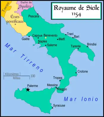 Le Royaume de Sicile (1130-1816) en 1154.