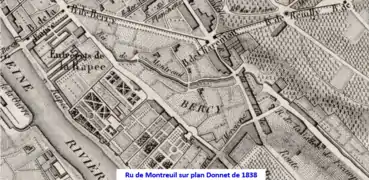 Ru de Montreuil sur plan Donnet de 1838