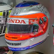 Le casque dédicacé que portait Rubens Barrichello lors du Grand Prix de Monaco 2007.