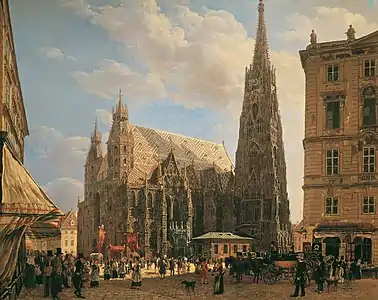 Vue du Stephansdom, depuis le Stock-im-Eisen (1832), Vienne, palais du Belvédère.