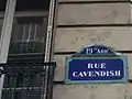 Plaque de rue de la rue Cavendish.